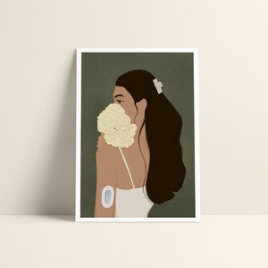 Postkarte Din A6 "flowergirl" | Diabetes Art | Diabetes Illustration | Girls with Gadgets | Diabetes Typ 1 | Dexcom G6
