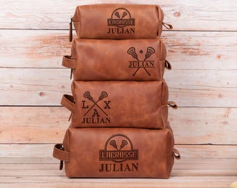 Leather Bag Lacrosse Dopp Kit: Custom Engraved Toiletry Organizer