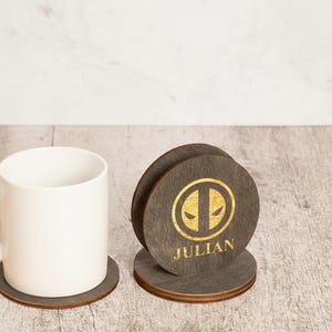 Deadpool Inspired Coaster – Personalized Engraved Wooden Superhero Coaster, Custom Geek Gift for Him