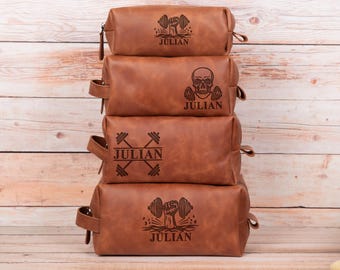Leather Dopp Kit: Personalized Toiletry Bag - Gym and Travel