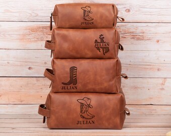 Cowboy Dopp Kit Leather Toiletry Bag with Custom Engraving