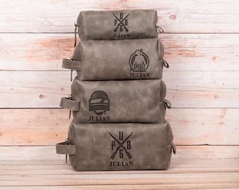 Leather PUBG Dopp Kit: Custom Gamer Toiletry Bag (Personalized Gift)