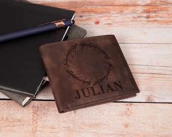 Lord of The Rings Leather Bifold Wallet, Custom Engraved Middle Earth Gift