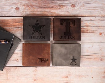 Engraved Texas Leather Bifold Wallet, Personalized Gift