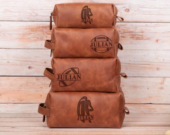 Football Leather Toiletry Bag, Personalized Style (Custom Dopp Kit)