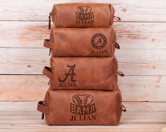 Custom Alabama Leather Dopp Kit: Engraved Alabama Football Fan Gift