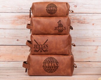 Custom Engraving Bag Leather Toiletry Kit with Golf Motif