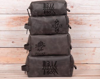 Personalized Leather Toiletry Bag: Barber Design, Custom Engraved