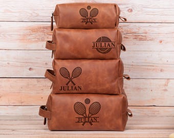 Tennis Dopp Kit: Leather Toiletry Bag for Players (Custom Name Engraved)