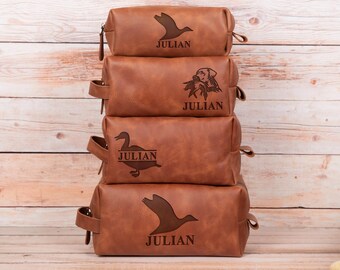 Duck Hunter Leather Toiletry Bag - Personalized Duck Hunter Dopp Kit