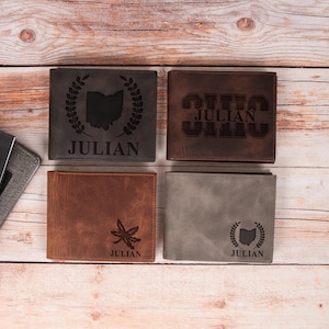 Engraved Ohio Leather Wallet, Custom State Souvenir