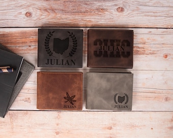 Engraved Ohio Leather Wallet, Custom State Souvenir