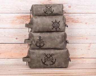 Navy Leather Dopp Kit - Custom Travel Bag for Veterans