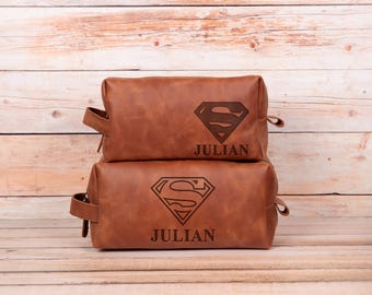 Leather Dopp Kit: Superman Logo - Personalized Shaving Bag