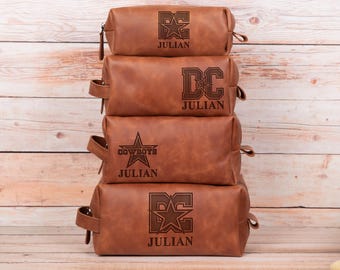 Engraved Dopp Kit Leather Toiletry Bag: Custom Cowboys Travel Bag