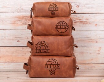Basketball Gift Leather Dopp Kit: Personalized Men's Toiletry Bag