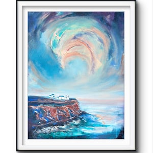 BLACKHEAD LIGHTHOUSE art print, Whitehead lighthouse, Sea painting, Abstract Art, Colour Print, Home Decor, Wall Art, landscape painting