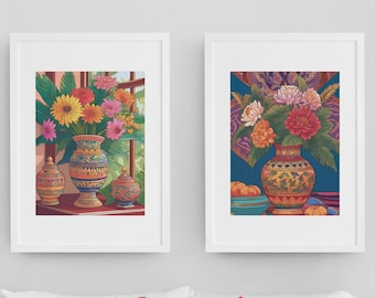Indian Floral Art Prints: Vibrant South Asian Decor (Set of Two Downloads)