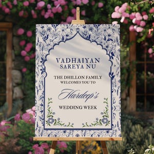 Floral Indian Wedding Welcome Sign | For Anand Karaj, Engagement, Mehndi, Chunni, Jaggo, Choora, or Sangeet | Digital Download