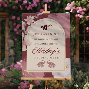 Indian Welcome Sign | Customizable Wedding Sign for Anand Karaj, Engagement, Mehndi, Chunni, Jaggo, Choora, or Sangeet | Digital Download