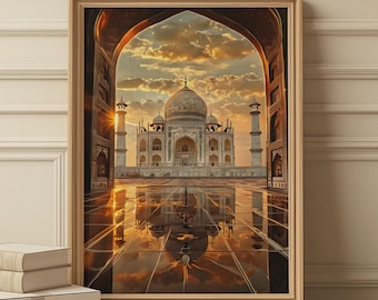 Taj Mahal Sunset Print: Golden Indian Wall Art (Digital Download)
