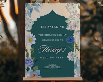 Indian Wedding Welcome Sign: Customizable Floral Decor (Digital Download)