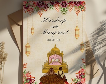 Red Floral Sikh Wedding Invitation Bundle: Anand Karaj, Customizable (Printable)