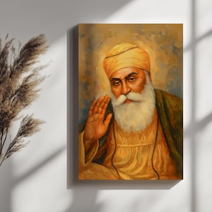 Guru Nanak Dev Ji Canvas Print | Sikh Wall Art | Indian Painting | Spiritual Home Decor | Sikh Gurus Oil Painting | Religious Artwork