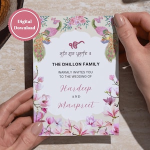 Pink and Cream Sikh Wedding Invitation Bundle | Digital Download | Customizable Punjabi Wedding Invite | Anand Karaj, Sangeet, Mehndi & More
