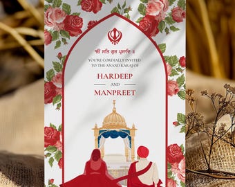 Red Floral Sikh Wedding Invitation Bundle (Digital)