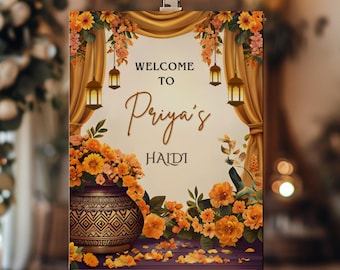 Indian Wedding Sign: Haldi Welcome Sign, Decor, Multi-Size Canva Template (Digital Download)