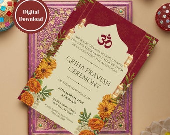 Invitation indienne de pendaison de crémaillère | Invitation Griha Pravesh | Faire-part de cérémonie Pooja pour une nouvelle maison | Téléchargement numérique