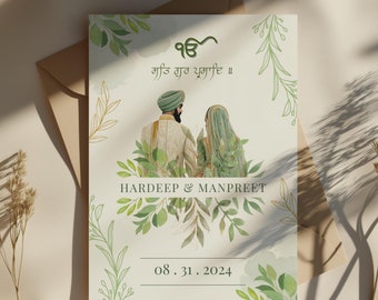 Sage Green Sikh Wedding Invitation Bundle: Customizable Anand Karaj Set (Digital Download)