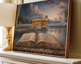 Golden Temple Digital Print: Sri Harmandir Sahib Painting Featuring The Guru Granth Sahib, Sikh Art