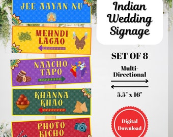 Mehndi Direction Signs: Colorful Indian Wedding Decor (Digital Download)