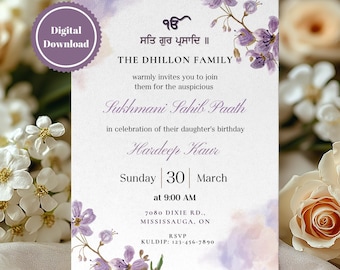 Sukhmani Sahib Invitation: Floral Sikh Punjabi Function (Digital Download)