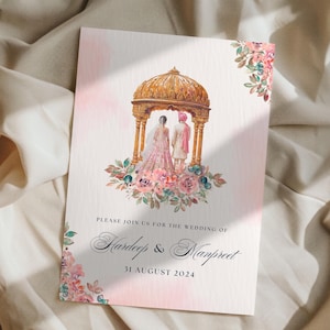 Superbe lot floral rose de faire-part de mariage sikh | Faire-part de mariage pendjabi personnalisés | Anand Karaj, Mehndi et plus | Téléchargement numérique