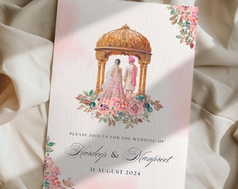 Pink Floral Sikh Wedding Invitation Bundle: Anand Karaj, Mehndi (Digital Download)