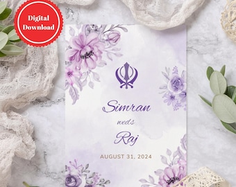 Purple Floral Sikh Wedding Invitation Bundle (Digital Download)