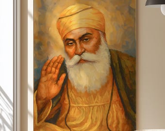 Guru Nanak Dev Ji Art Print: Sikh Spiritual Oil Painting, Multiple Sizes (Digital Download)