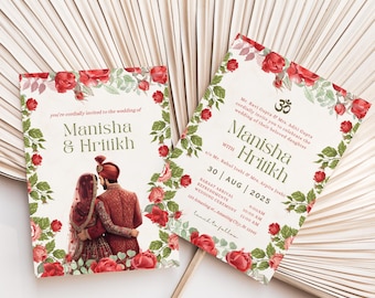 Red Floral Indian Wedding Invitation Bundle (Digital Download)