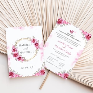 Bright Pink Sikh Wedding Invitation Bundle | Digital Download | Customizable Punjabi Wedding Invite | Anand Karaj, Sangeet, Mehndi & More