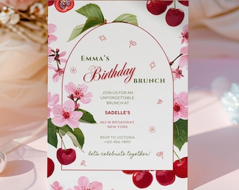 Cherry Blossom Birthday Brunch Invitation: Editable 5x7" Canva Template (Digital Download)