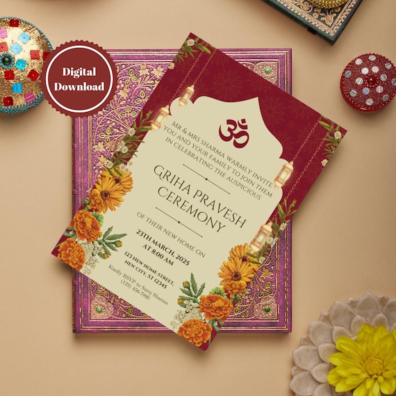 Indian Housewarming Invite | Griha Pravesh Invitation | Pooja Ceremony Invitation for New Home | Digital Download
