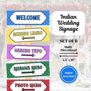 Indian Wedding Signs Bundle | Colorful Mehndi Direction Signs for Desi Wedding | Signs for Mehndi or Dholki Decor | Printable | Set of 8
