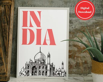 Taj Mahal Print: India Wall Art, Minimalist Home Decor (Digital Download)