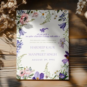 Elegant Purple Floral Sikh Wedding Invitation Bundle | Customizable Punjabi Wedding Invite | Anand Karaj, Sangeet, Mehndi & More | Digital