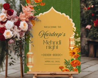 Editable Mehndi Welcome Sign: Indian Wedding Decor (Digital Download)