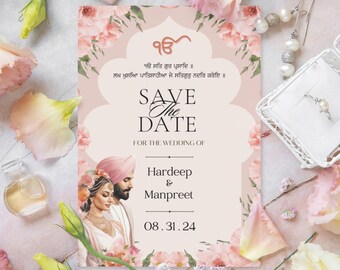 Customizable Sikh Wedding Announcement | Indian Save the Date | Digital Template | Printable Instant Download