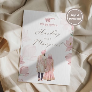 Pastel Pink Sikh Wedding Invitation Bundle | Customizable Punjabi Wedding Invite | Anand Karaj, Reception, Jaggo & More | Digital Download
